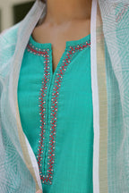 Rama Green Cotton Slub Complete Suit Set For Women's