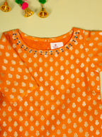 Orange Banarasi Chanderi Kurta Shrara Dupatta Set For Girls