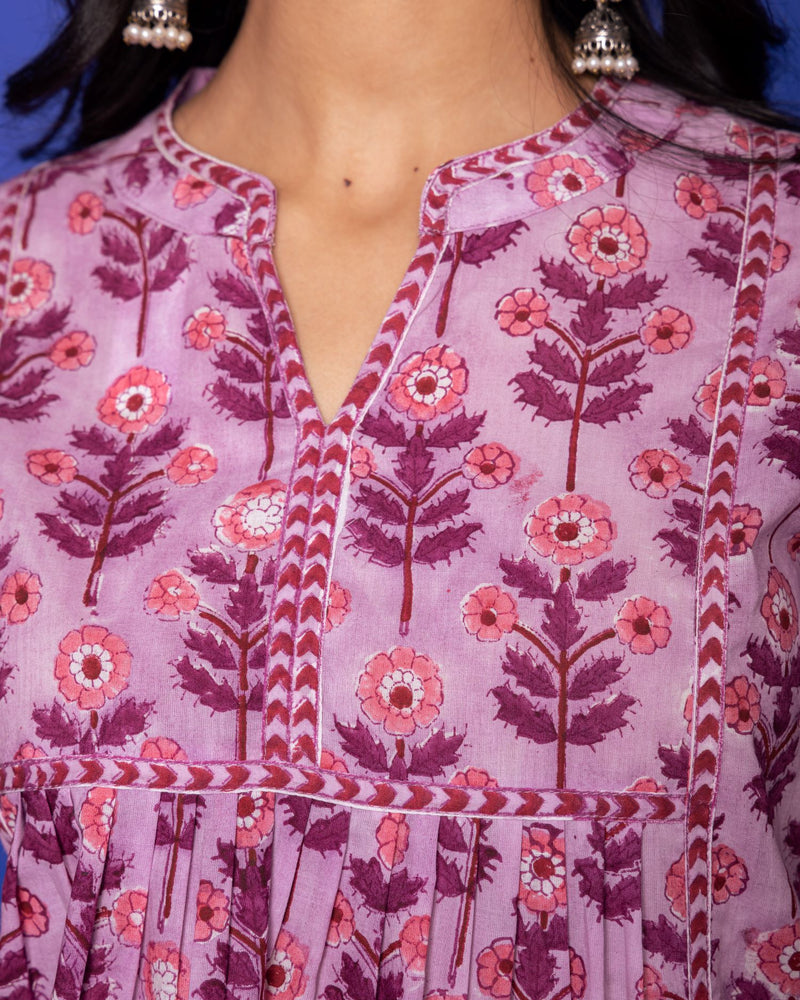 Maure Cotton Collar With V-Neck Handblock For Women's