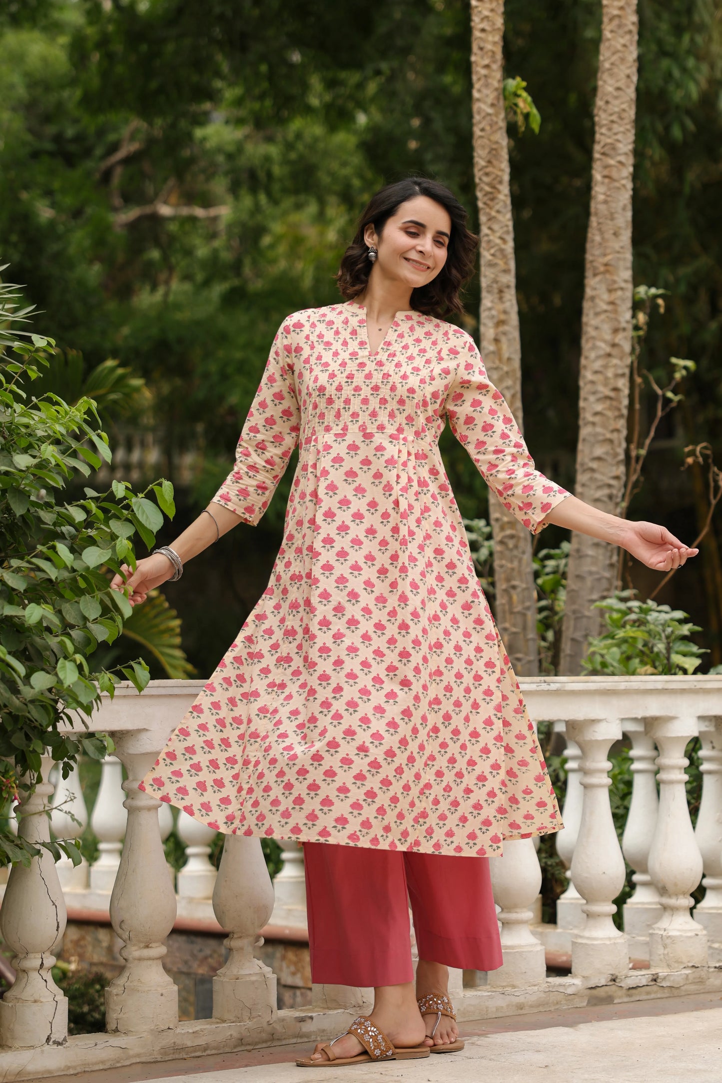 Laya Hanblock Cotton Kurta- Cotton Kurtis