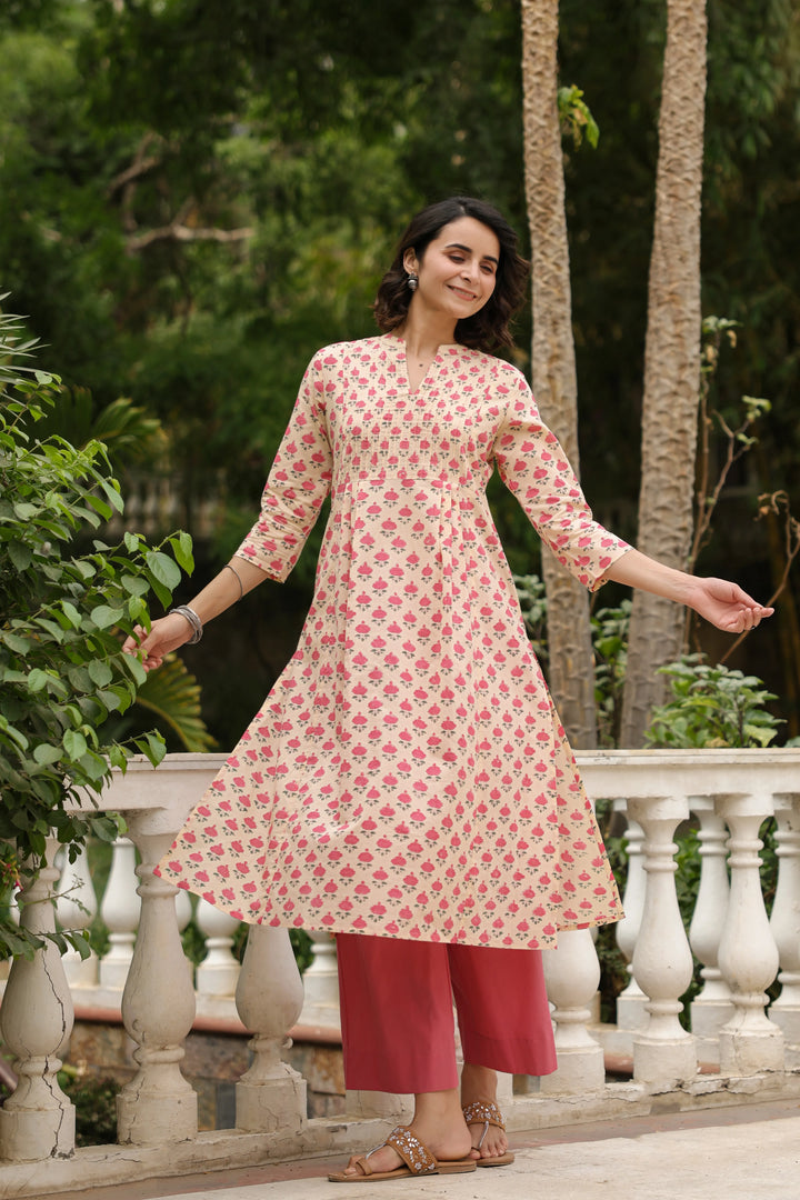 Laya Hanblock Cotton Kurta- Cotton Kurtis