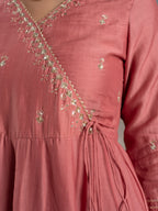 PEACH MUSLIN SILK ANGRAKHA NECK GOTA DORIYA DUPATTA FULL SET