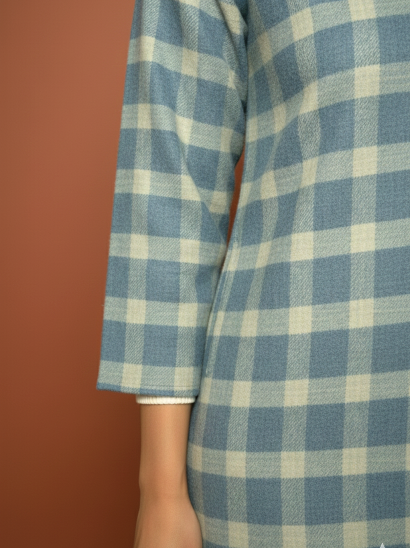 Sage Blue Woolen Checkered Kurta