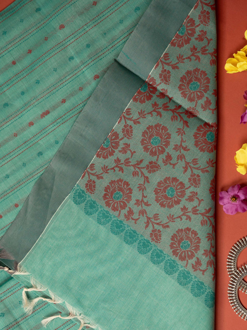 Rama Green Colour Cotton Handloom Self Weaned Saree