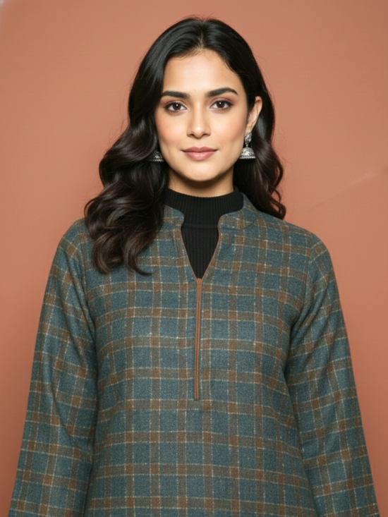 Forest Green Woolen Checkered Kurta
