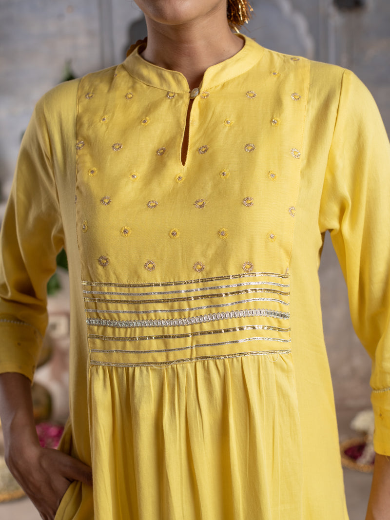 Yellow Jam Cotton Collar Neck Kurta Pant Set For Women's