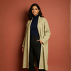 Light Green Colour Merino Wool Collar Checkered Print Long Jacket For Women's