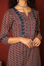 Indigo & Maroon Cotton Modal Kurta For Women's