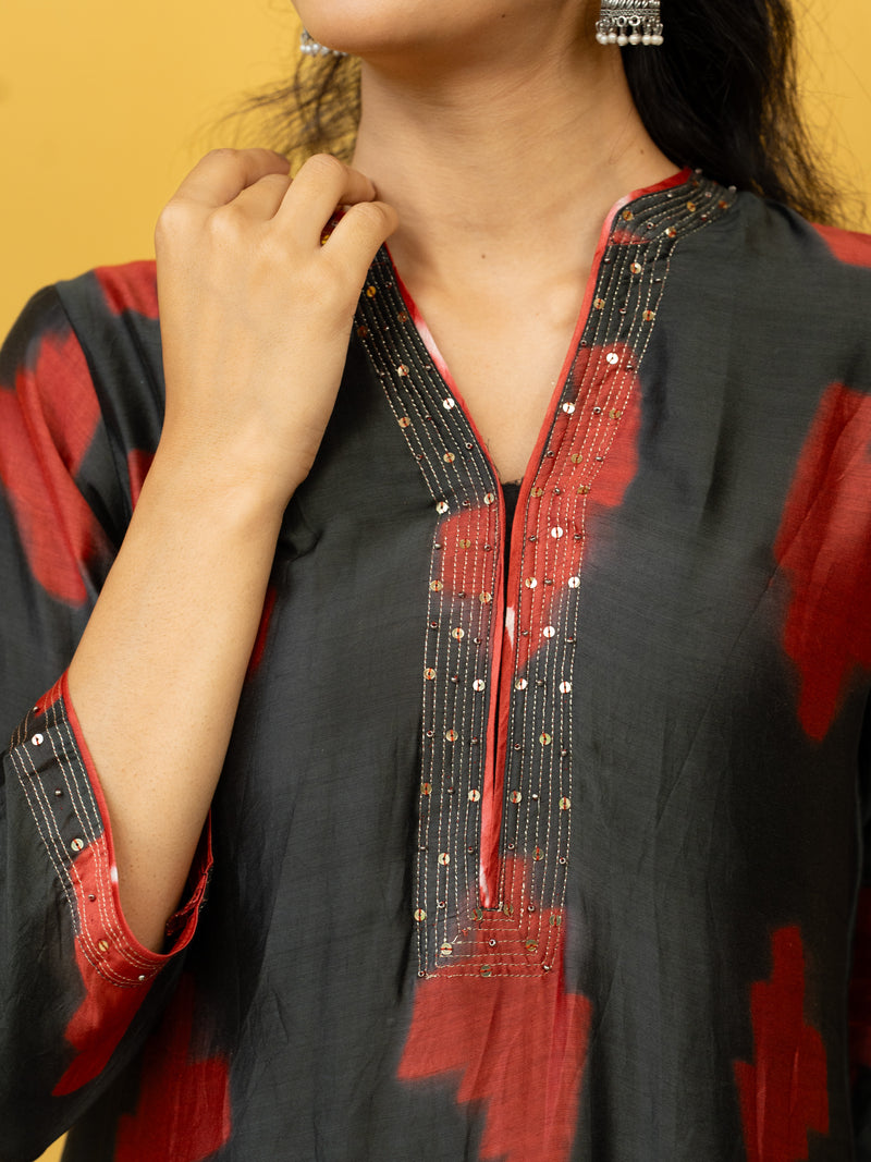 Black Pure Chanderi Silk Kurta Pant Set For Women's