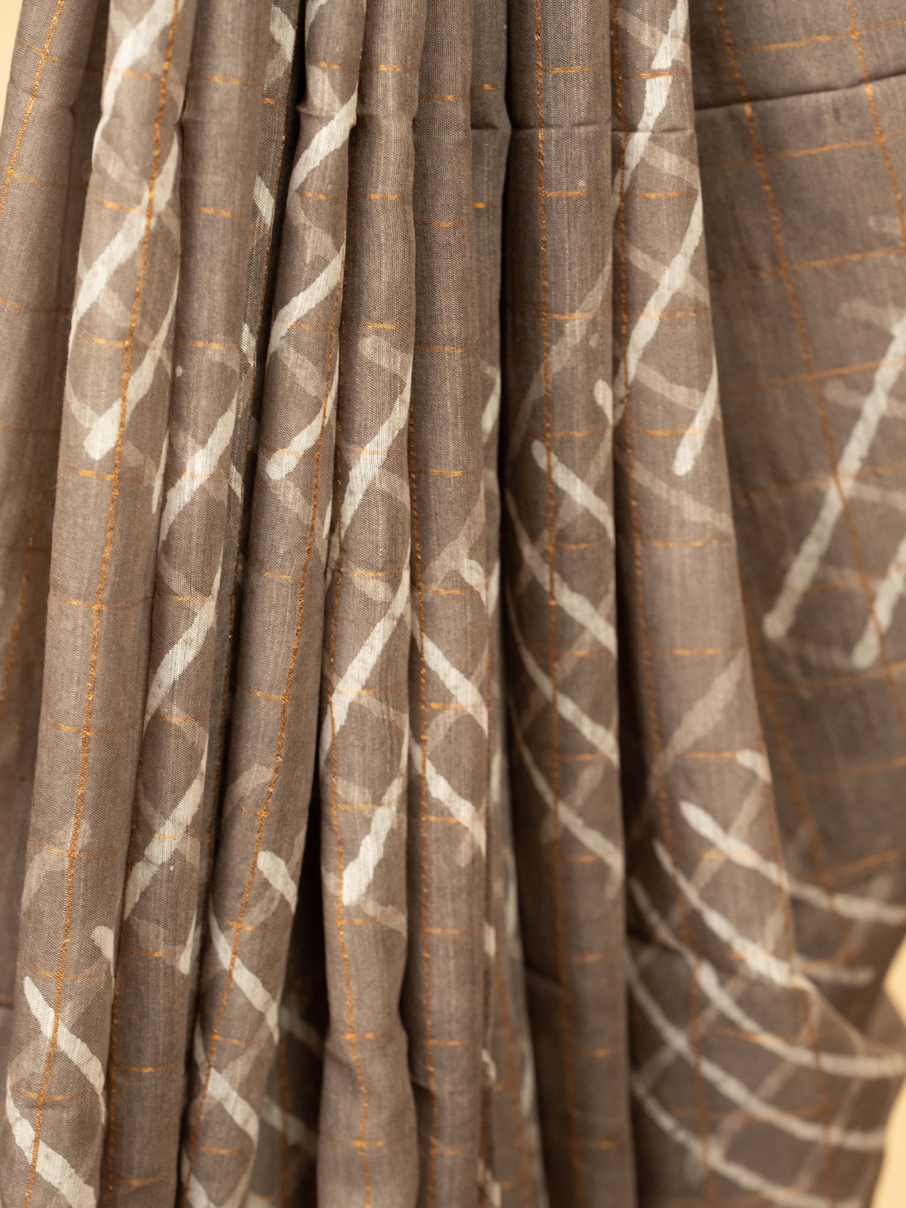 Cocoa Beige Cotton Block Printed Saree