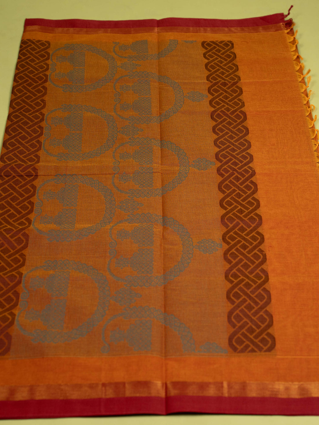 Orange Colour Cotton Handloom Self Weaned Saree