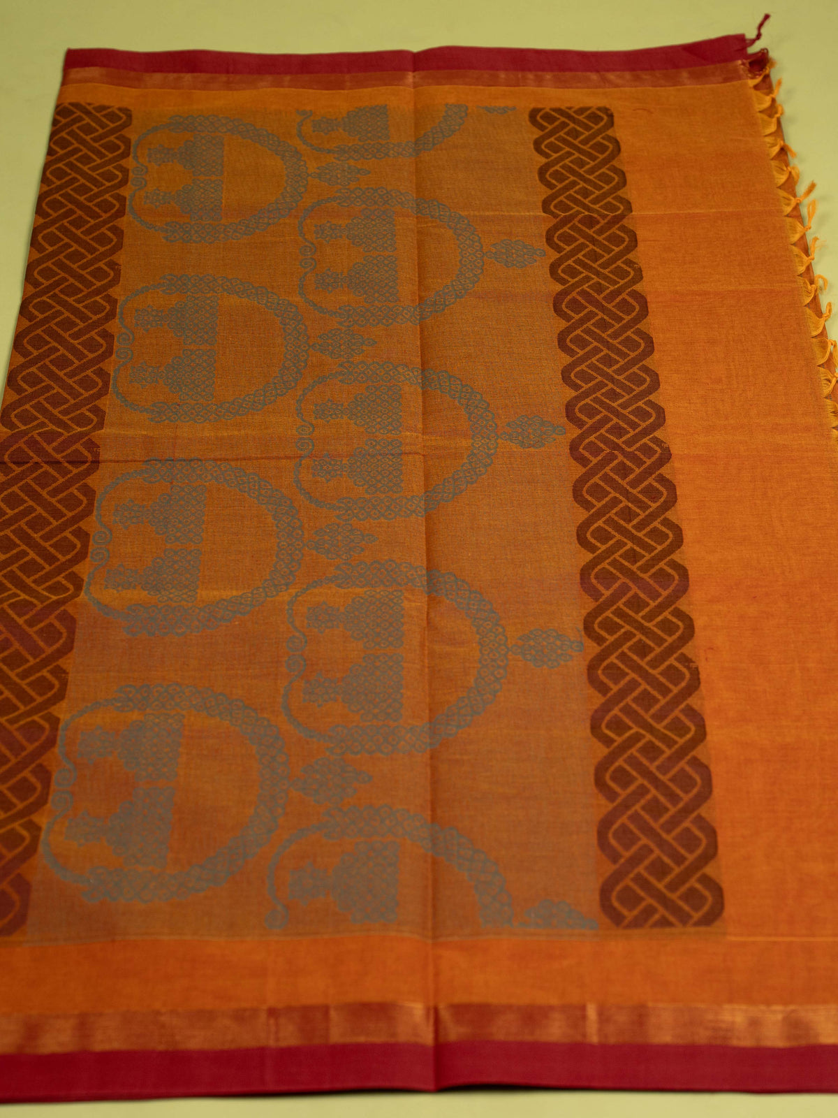 Orange Colour Cotton Handloom Self Weaned Saree