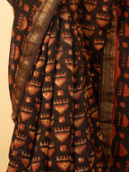 Black Color Chanderi Block Printed Saree