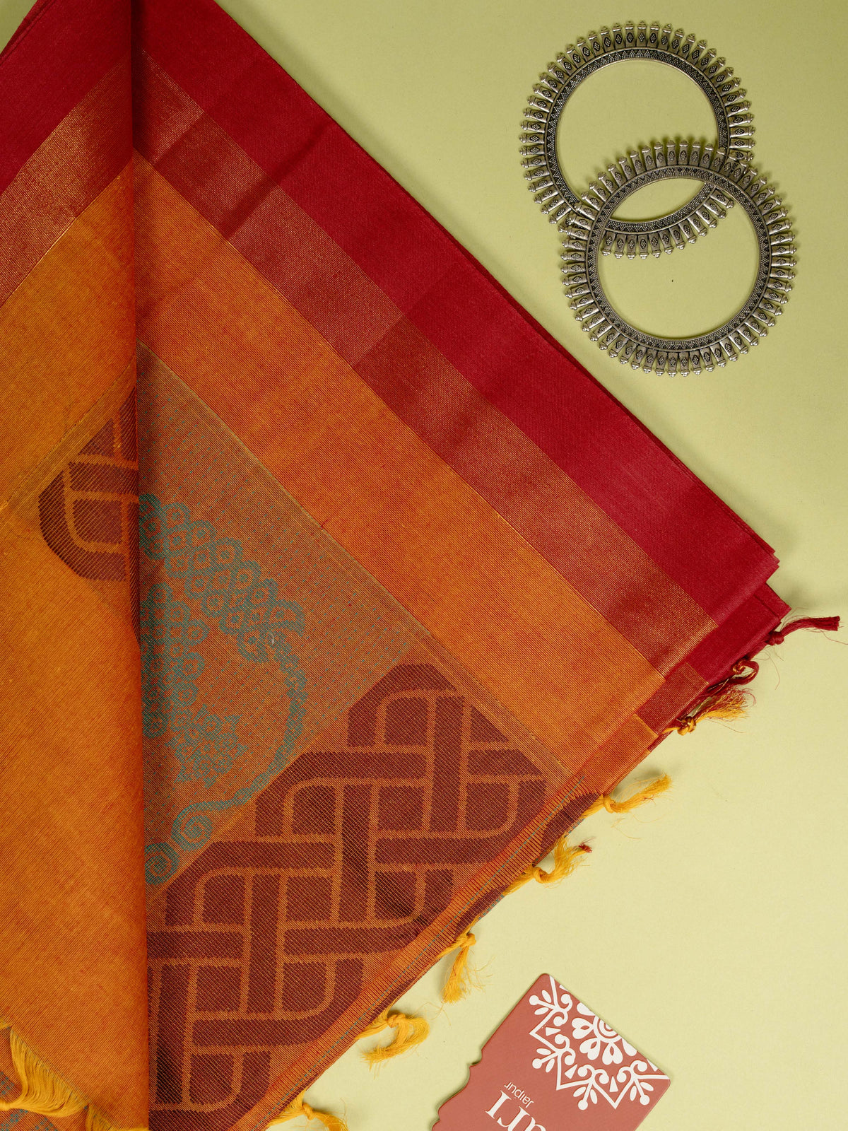 Orange Colour Cotton Handloom Self Weaned Saree