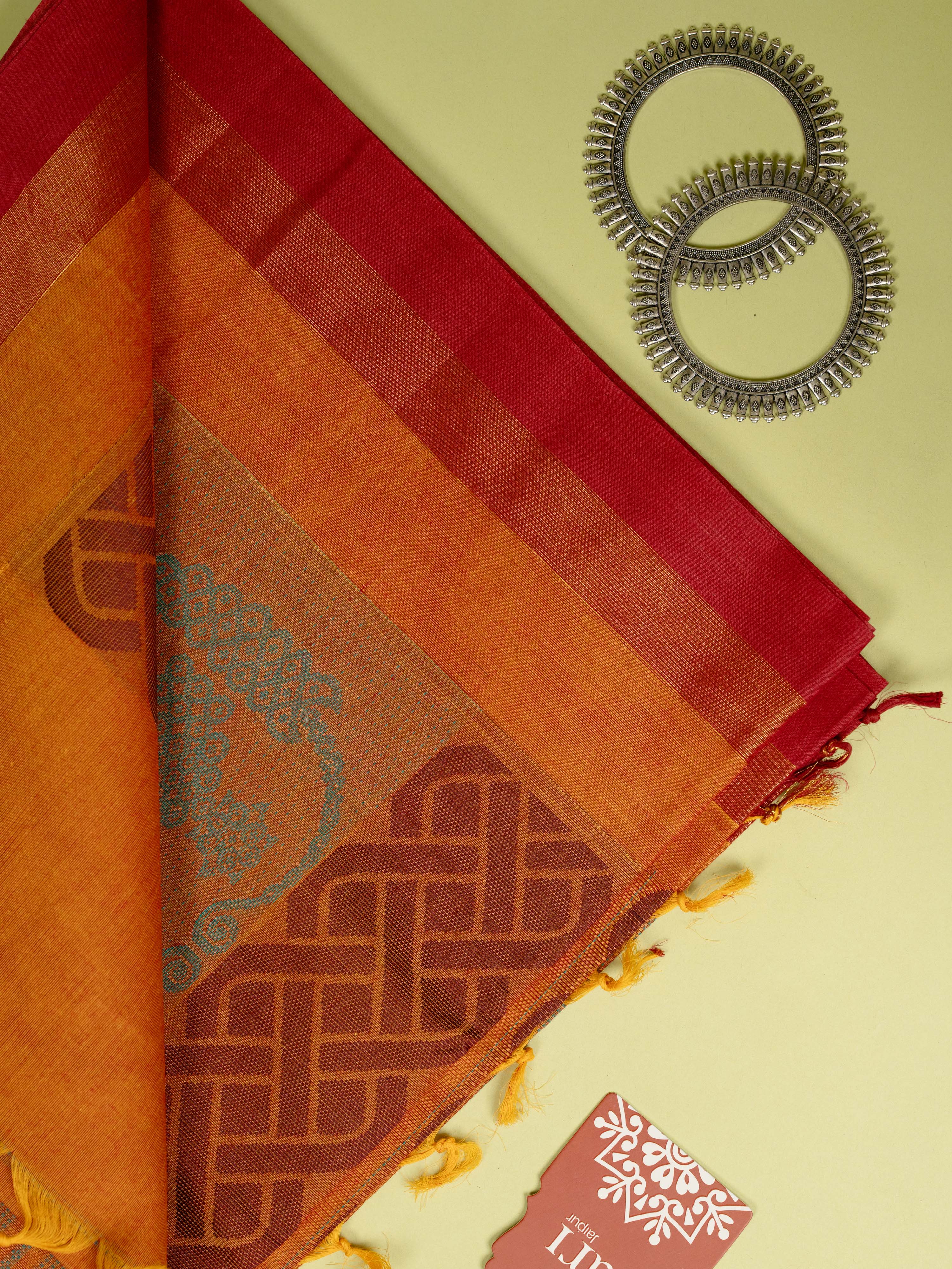 Orange Colour Cotton Handloom Self Weaned Saree