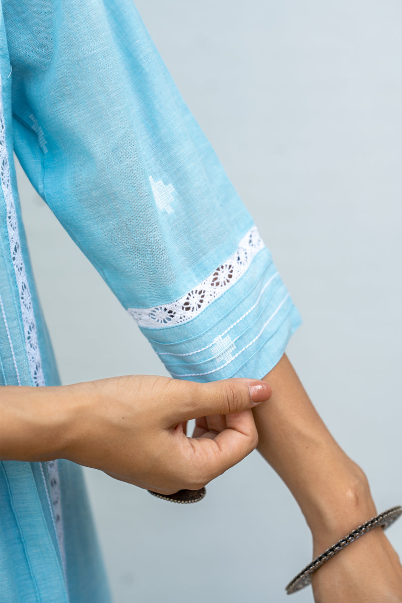 SkyBlue Cotton Handloom Kurta For Women's