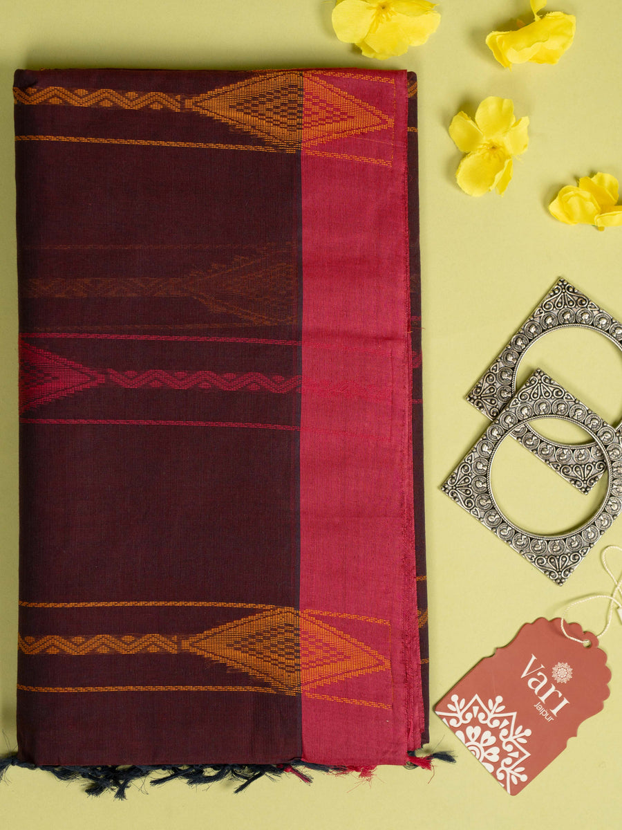 Wine Colour Cotton Handloom Self Weaned Saree