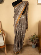 Cocoa Beige Cotton Block Printed Saree