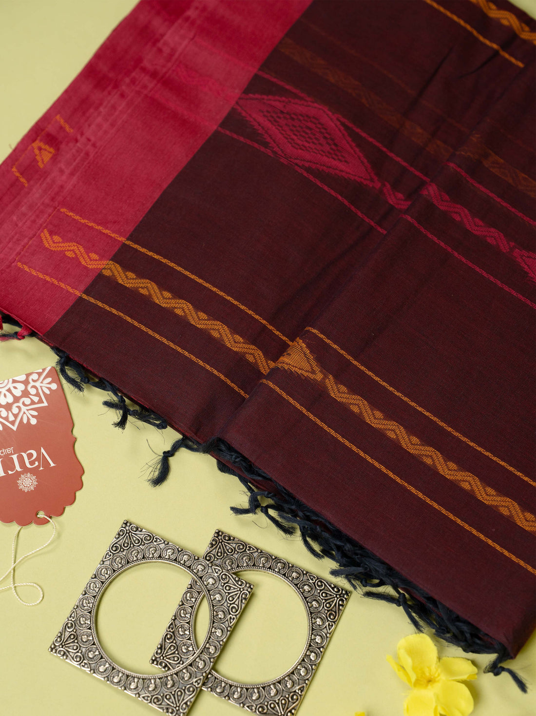 Wine Colour Cotton Handloom Self Weaned Saree