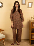 Pine Needle Green Cotton Round With V Neck Booti Print Lounge Wear