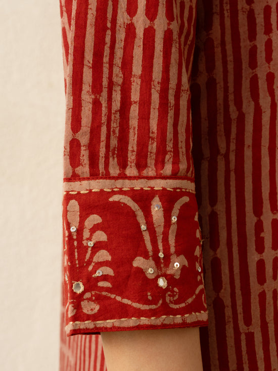 Red Colour Cotton Hand Block Print With Natural Dyes Kurta For Women's