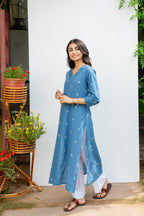 Blue Cotton Handloom Kurta For Women's