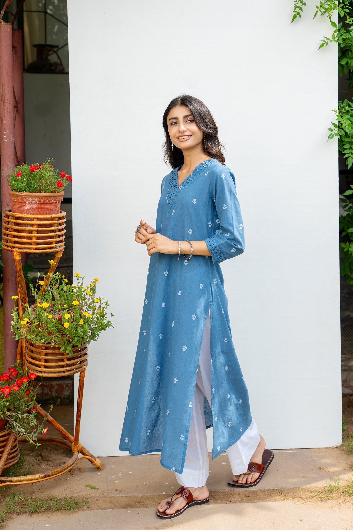 Blue Cotton Handloom Kurta For Women's