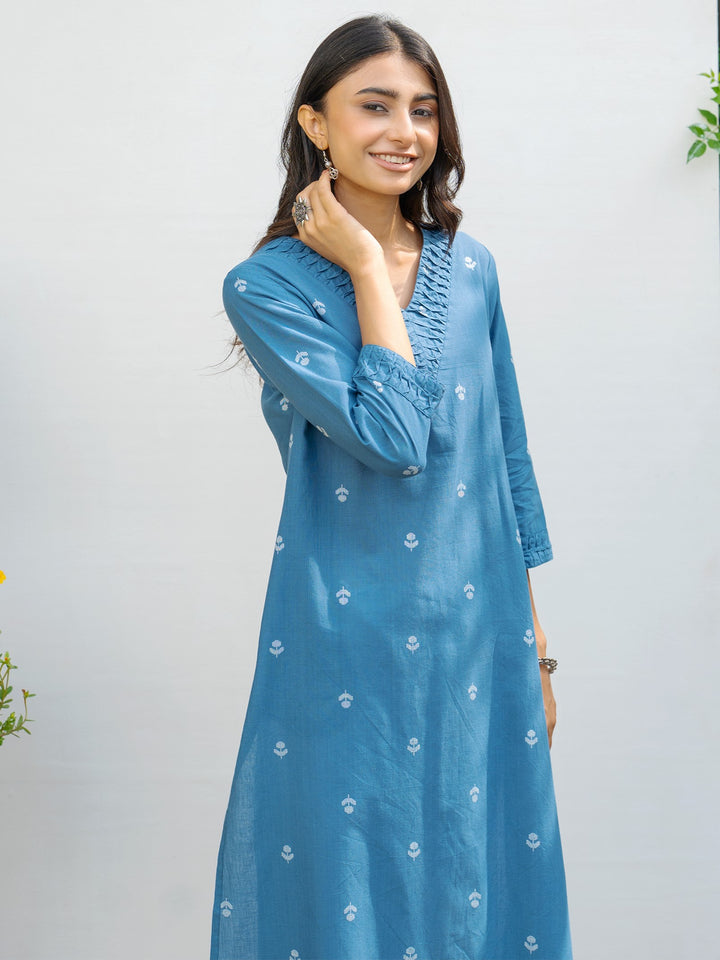 Blue Cotton Handloom Kurta For Women's