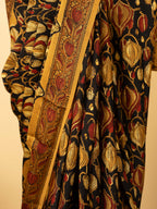 Black Color Chanderi Block Printed Saree
