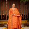 Fanta Orange Banarasi Silk Round Neck Complete Suit Set For Women's