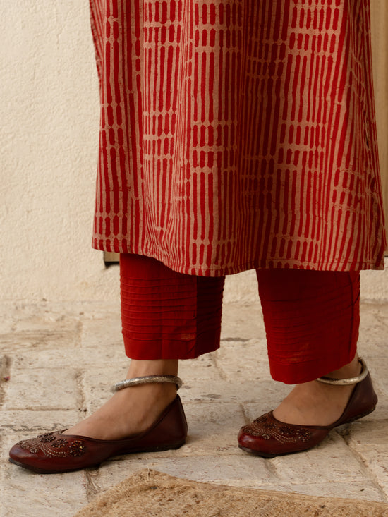 Red Colour Cotton Hand Block Print With Natural Dyes Kurta For Women's