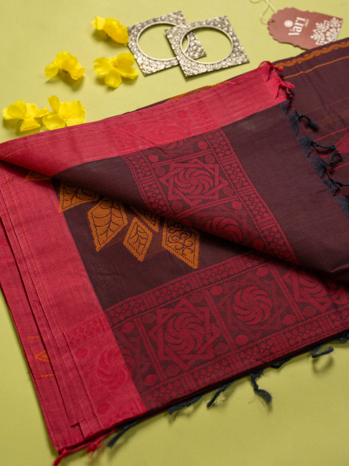 Wine Colour Cotton Handloom Self Weaned Saree