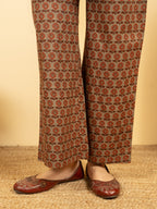 Pine Needle Green Cotton Round With V Neck Booti Print Lounge Wear