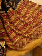 Black Color Chanderi Block Printed Saree