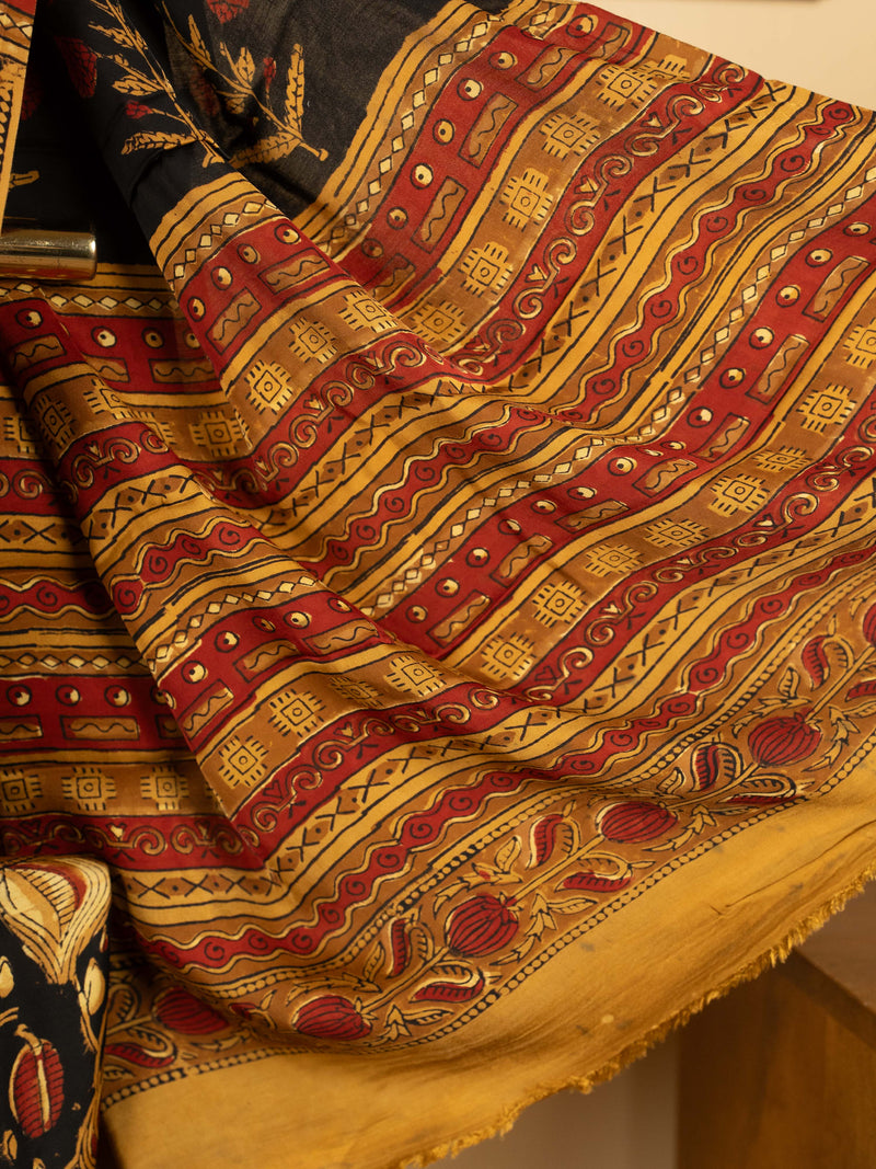 Black Color Chanderi Block Printed Saree