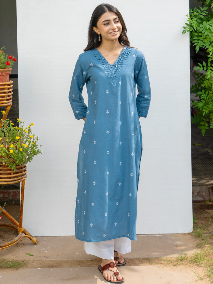 Blue Cotton Handloom Kurta For Women's