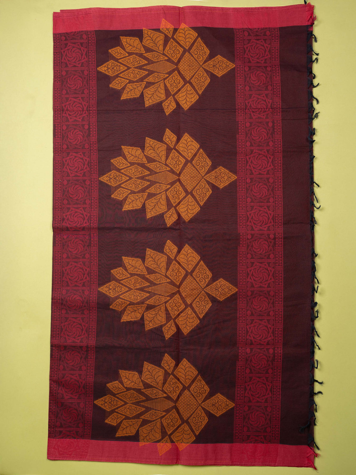 Wine Colour Cotton Handloom Self Weaned Saree