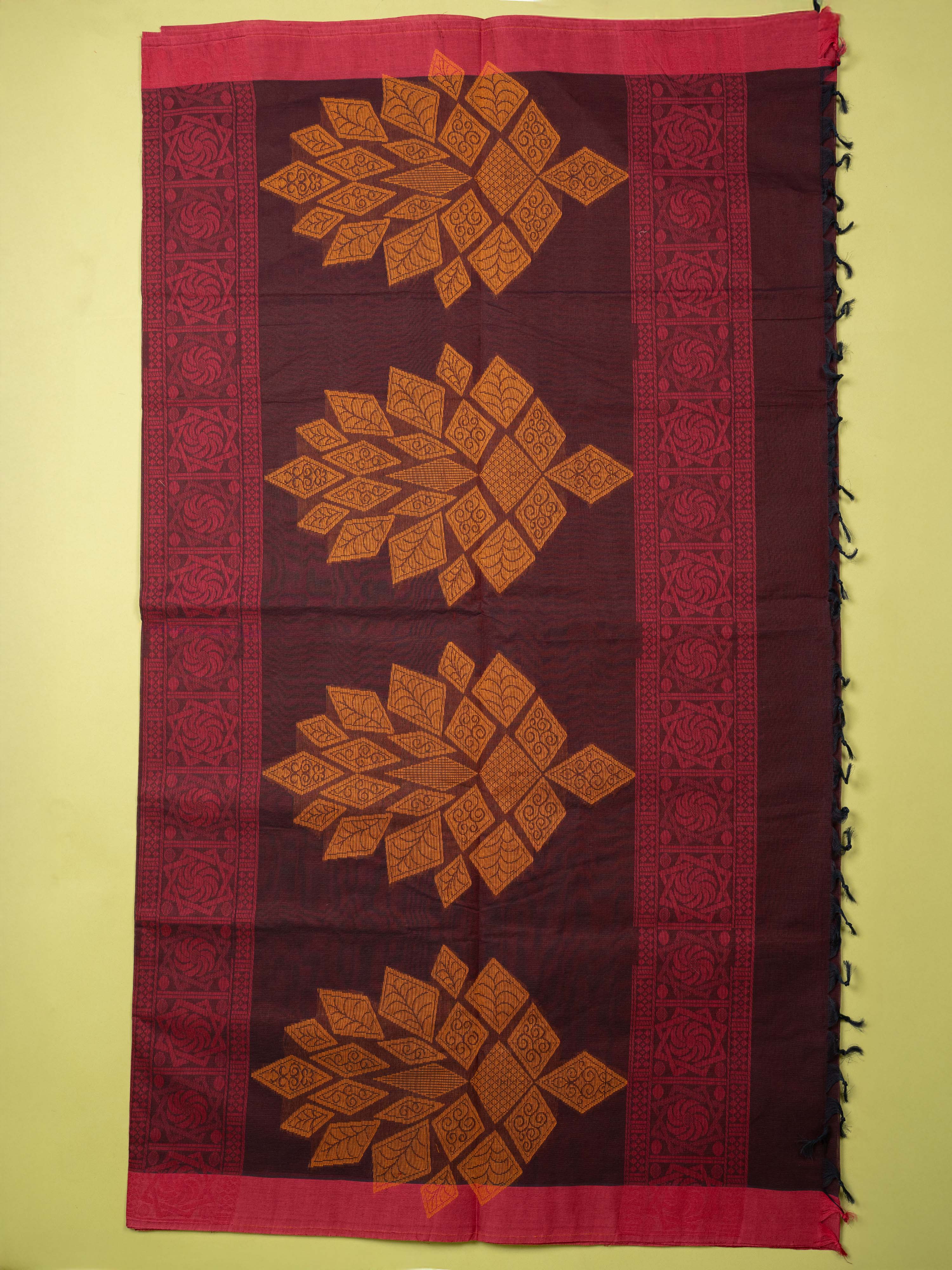 Wine Colour Cotton Handloom Self Weaned Saree