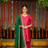 Magenta Pink Banarasi Silk Round With V-Neck Complete Suit Set For Women's