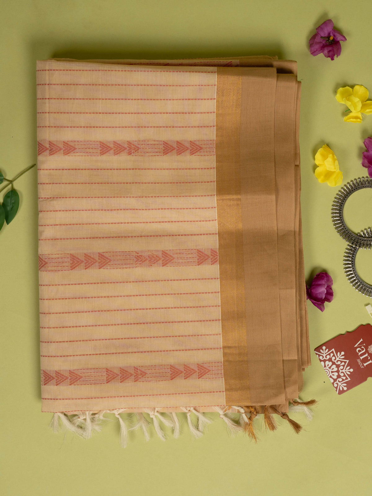 Beige Colour Cotton Handloom Self Weaned Saree