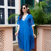 Blue Chanderi V-Neck Kurta Pant Set For Women's