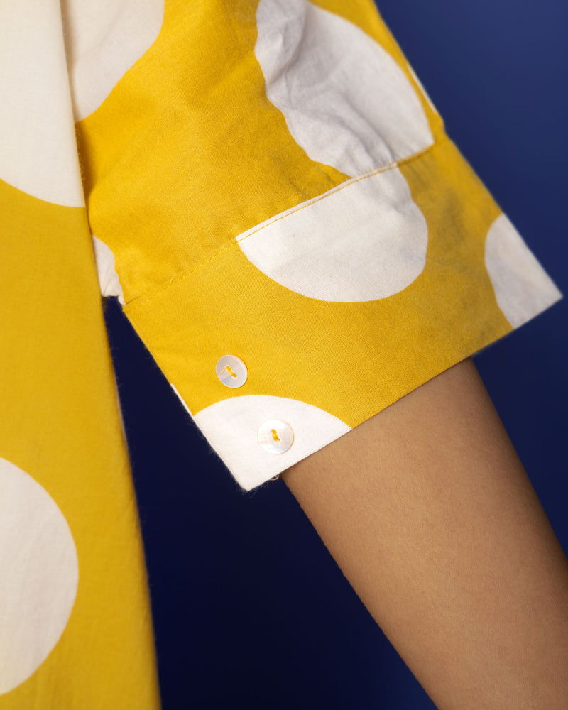 Yellow Cotton Collar Loose Shirt For Women's