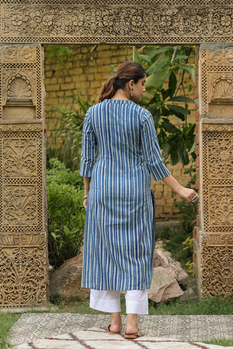 Naavya Indigo Handblock Kurta-Collection handvlock kurta