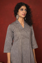 GREY HANDLOOM COTTON COLLAR KURTA-PANT SET