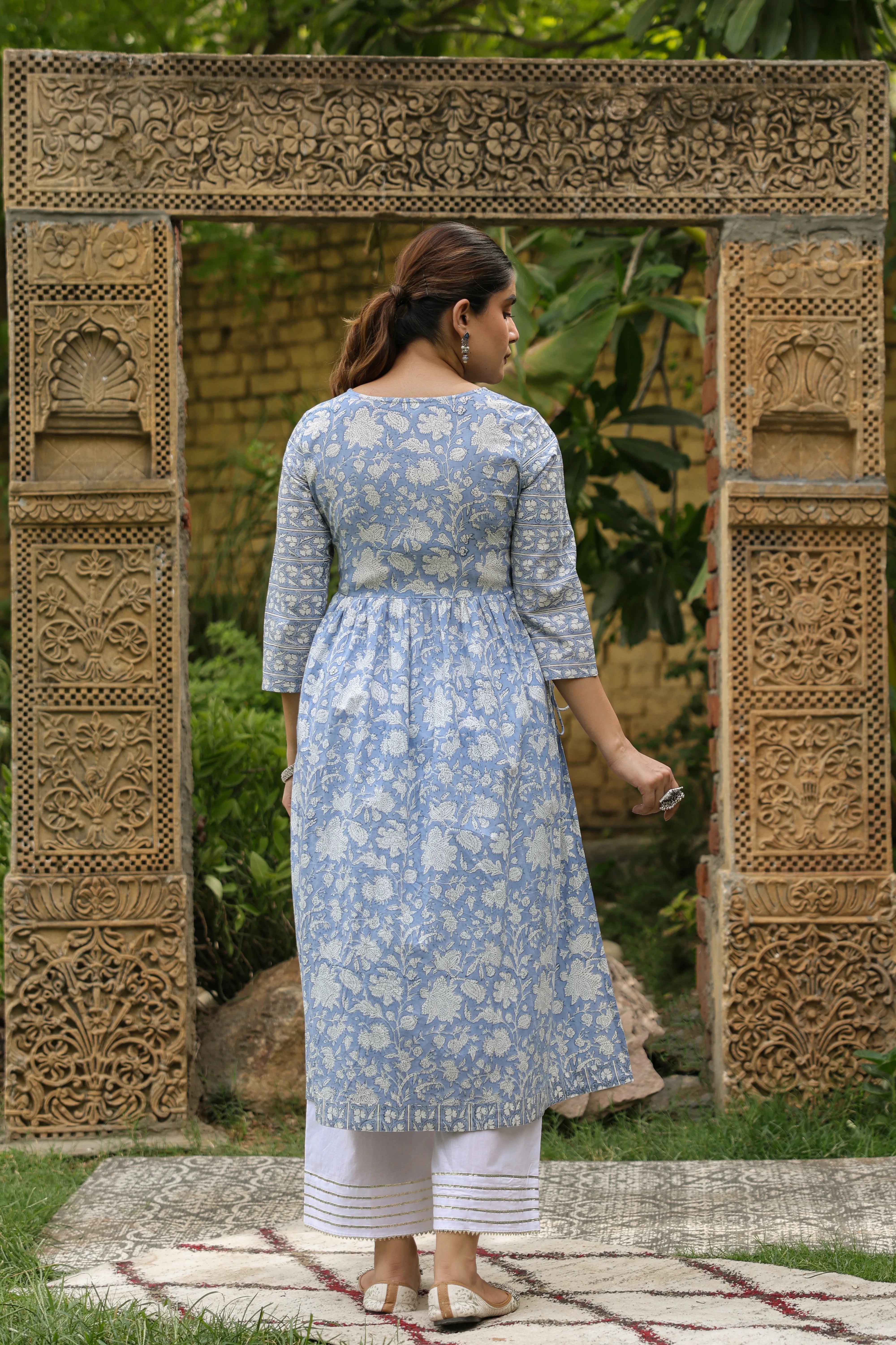 Sashi Handblock Aline Kurta-Women's Kurtas