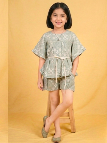 Pastel Green Top And Shorts Set