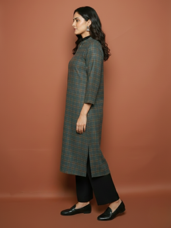 Forest Green Woolen Checkered Kurta