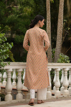 Yellow Cotton Printed Straight Kurta For Women's