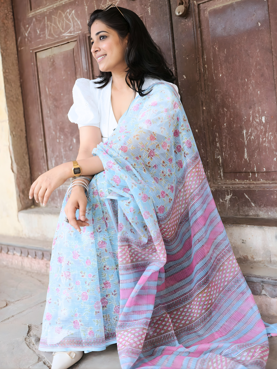 Sky Blue Kota Doriya Saree
