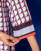 Multicolored Linen Blend Collar Abstract Print Co-Ord Set For Women's